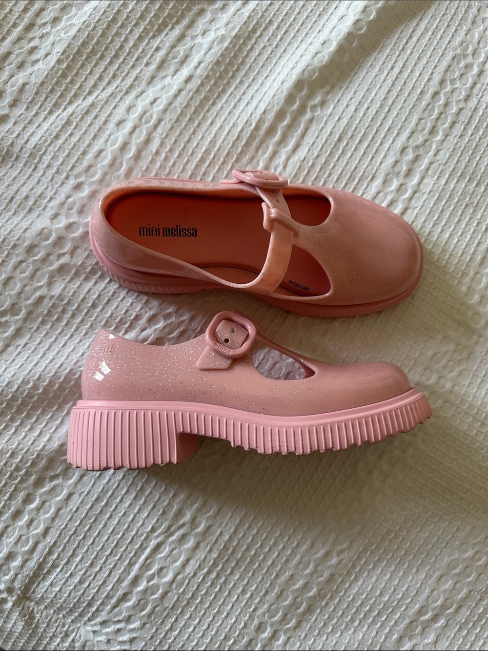 Mini Melissa Jackie T Strap Pink Glitter Mary Jane Shoes